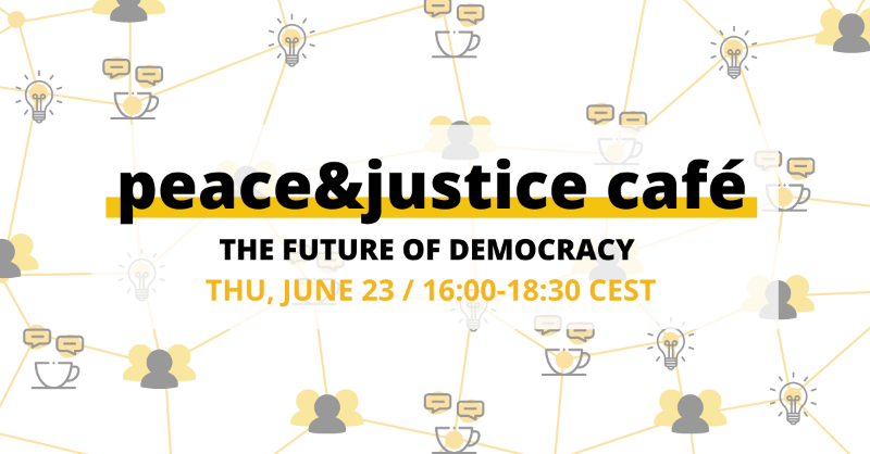NHC_nl's tweet photo. At our next edition of our hybrid peace&amp;justice café on June 23, we turn our focus to democracy: where it stands, where it’s going, and what can be done to preserve it.

Save your spot now! 👇

@HumanityHub @CityOfTheHague
#PJCafe #PeaceandJusticeCafe #TheHague #networking