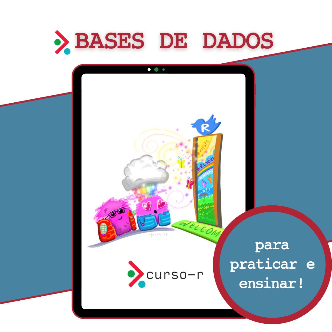 Bases de dados: para praticar e ensinar
.
Neste post, listamos alguns lugares onde encontrar bases de dados interessantes para quem está aprendendo e quer praticar com novas bases, e também para quem quer ensinar R e procura bases de dados para criar exemplos!