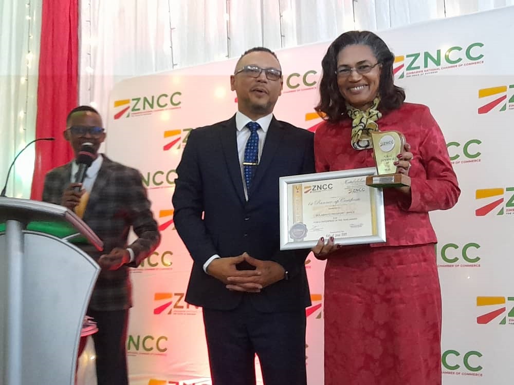The Civil Registry Department Senior Management would like to congratulate the Bulawayo Passport Office for winning the First Runner-up Award for the Public Enterprise of the Year from the Zimbabwe National Chamber of Commerce Matabeleland Region.