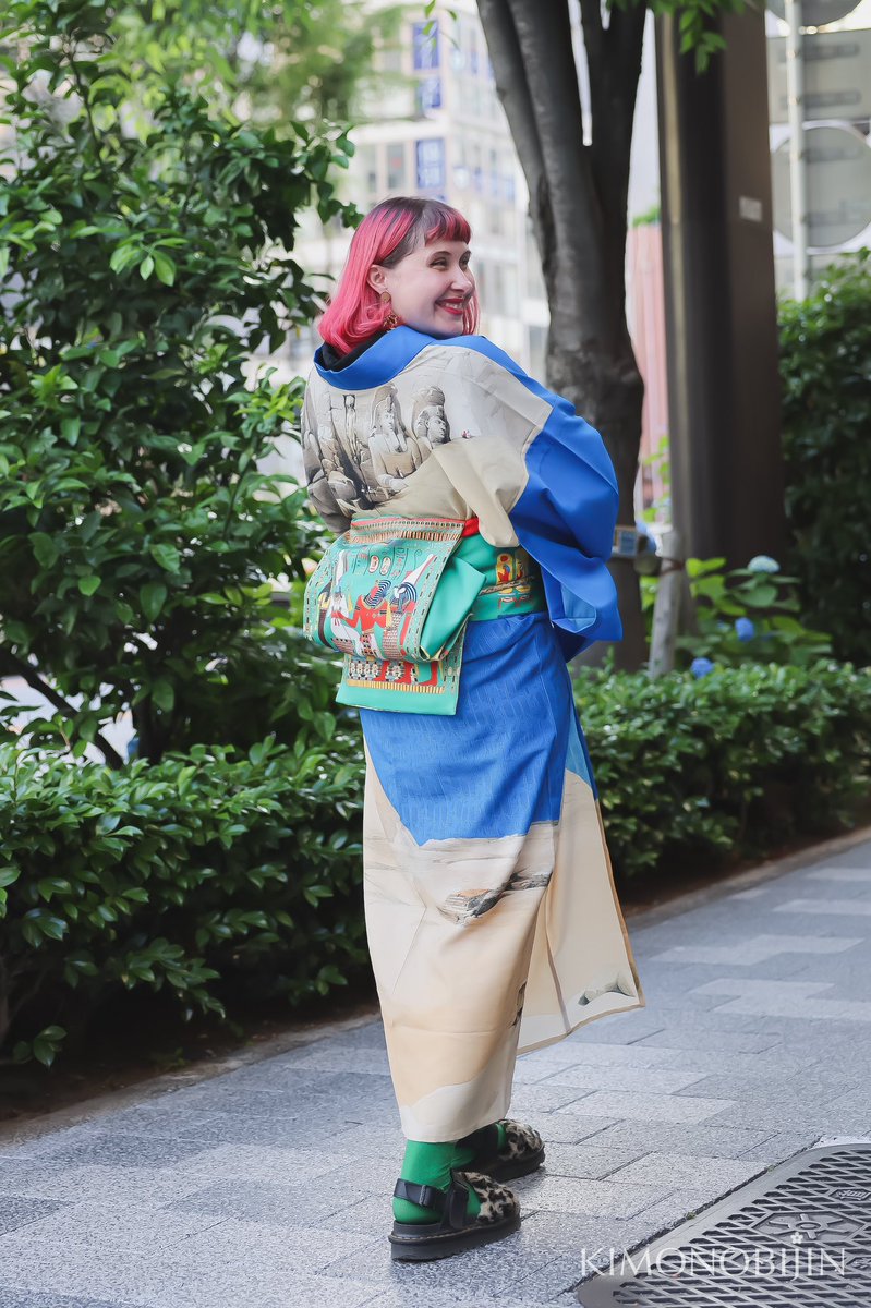 エジプトテーマの着物&amp;帯を自作したというドイツ出身のAnjiさん🐫🇩🇪🇪🇬粋な着こなしにもおったまげる😳