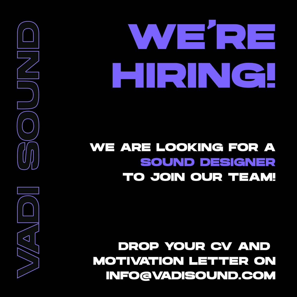 vadisound's tweet photo. We're looking for a Sound Designer to join our team.

Check out the job description at Linktree and drop your CV and Motivation Letter on info@vadisound.com

🔗https://t.co/Hwdd5AEwdW

#vadisoundlibrary #vadisound #hiring #sounddesigner #sounddesignerjobs https://t.co/9z8r5XE7Nv