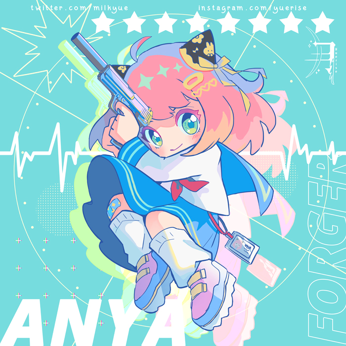 anya (spy x family) 1girl weapon holding gun gun holding weapon female child holding  illustration images
