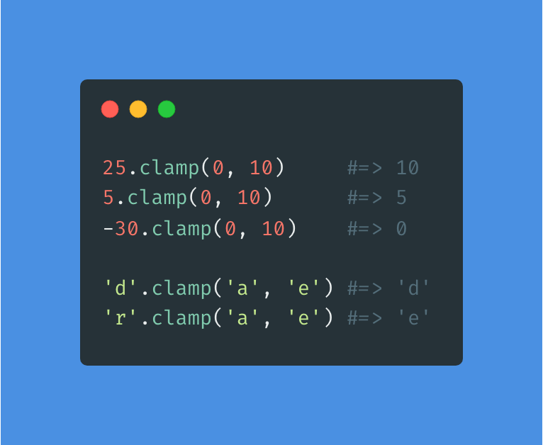 residentlytech's tweet photo. In Ruby, you can use '.clamp' to restrict an object within a defined range.

#CodeTime #Ruby #Clamp #Object https://t.co/j9dTwOJ8iu