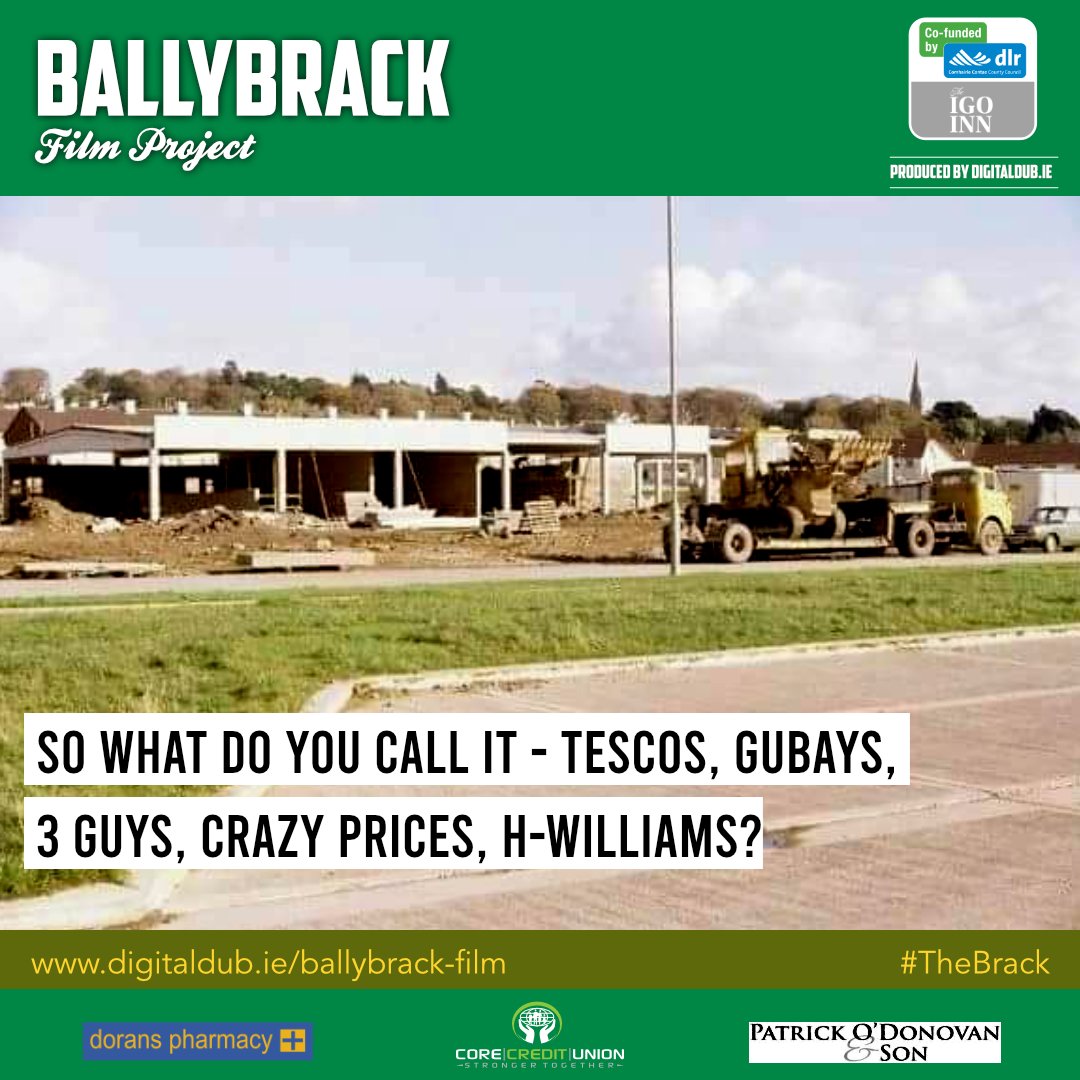 DigitalDub1's tweet photo. Ballybrack Film Project continues. Loads of memories &amp; photos have been flooding in - like this one of shopping centre (which went through a few name changes) being built. @keithkelly97 still calls it Gubays!😆 If you have any photos or video send to info@digitaldub.ie #theBrack https://t.co/68ceXlE7Yt