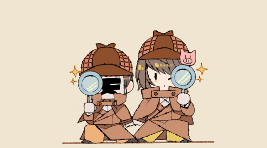 magnifying glass deerstalker hat detective 1girl chibi brown headwear  illustration images