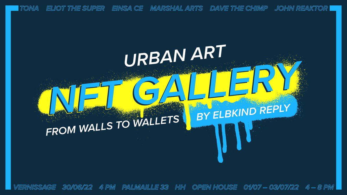From Walls to Wallets! Wir eröffnen eine Street-Art-NFT-Ausstellung in Hamburg. In digitalen Frames werden die Kunstwerke der bekannten deutschen Artists TONA, Marshal Arts, Eliot, John Reaktor, Einsa Ce und Dave the Chimp ausgestellt. Kommt vorbei! #NFT #streetart #blockchain