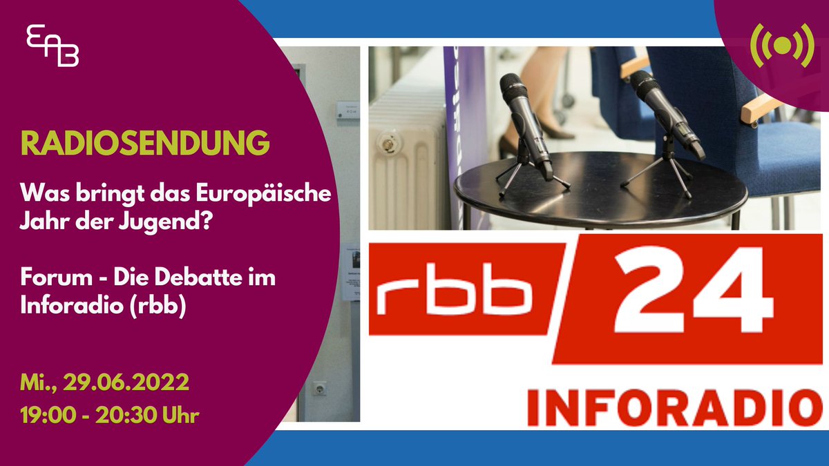 🔊CALL FOR PARTICIPANTS!!! Was bringt eigentlich das Europäische Jahr der Jugend? Jetzt anmelden und mit spannenden Expert:innen diskutieren! 🇪🇺Alle Infos: eab-berlin.eu/de/veranstaltu… @rbb24Inforadio @aziz_b @borismijatovic @norazabel @emmicharenton @AuswaertigesAmt #EJJ2022