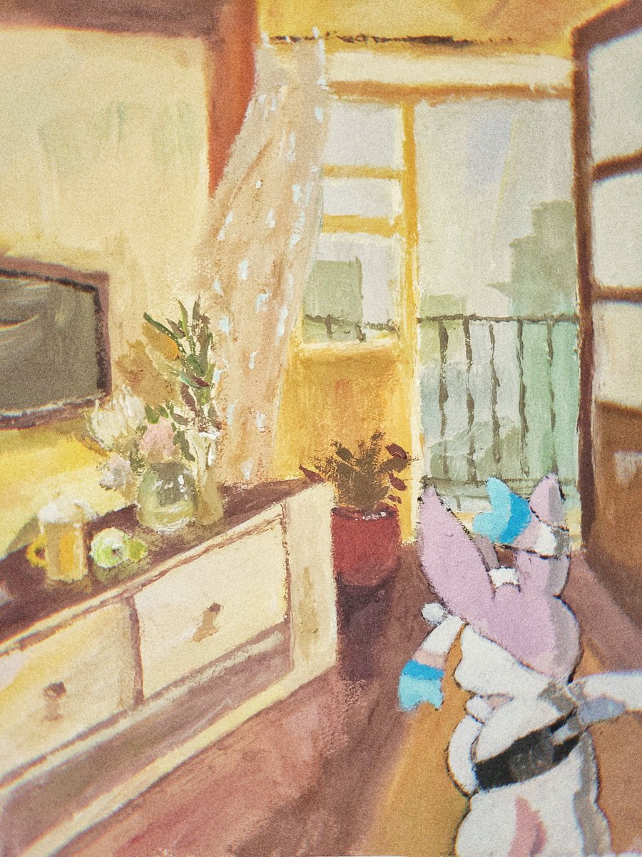 The second picture, a small indoor scene, the figure painting is a little fatter, and the angle is a bit strange. The fruit and flowers have forgotten how to draw. #pokemon #pokemonfanart #Eevee #eeveelution #sylveon #distantstars
