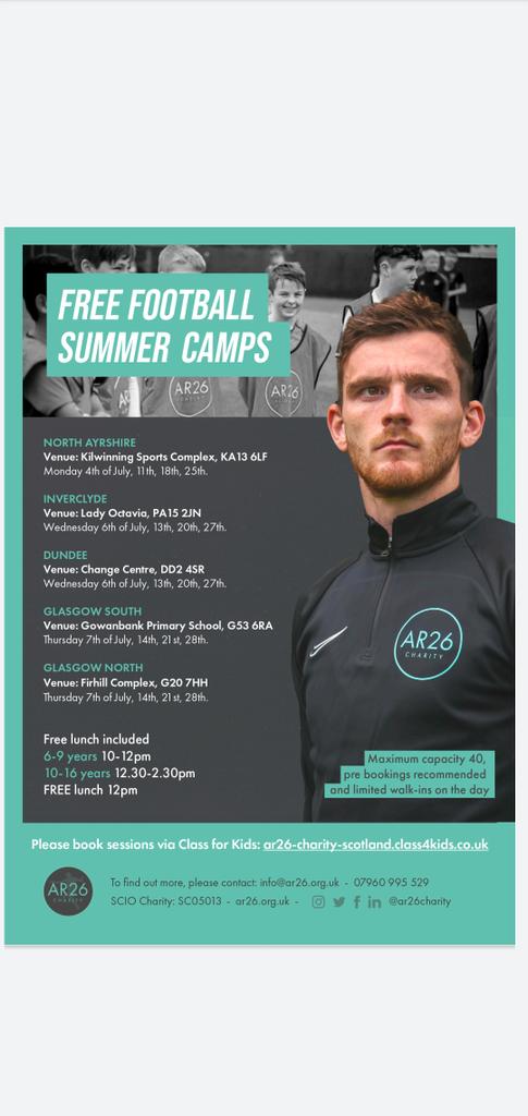 Free football camp at the change centre  please email ar26-charity-scotland.class4kids.co.uk to secure your place. Be quick limited space 😃 <a href="/stclementsps/">St Clement's Primary</a>