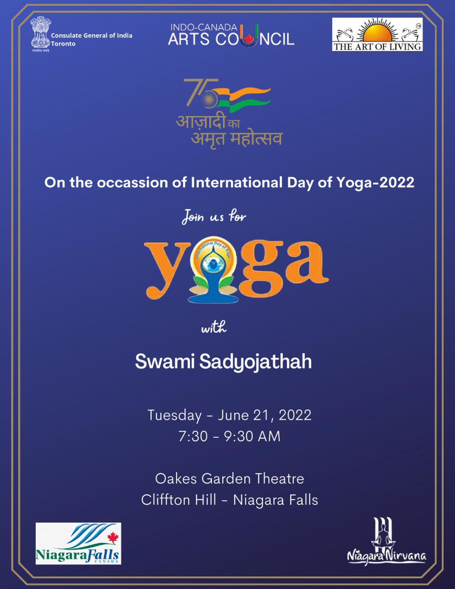 Yes, Niagara Falls is getting ready for #InternationalDayofYoga !! ( This will be telecast Live on @DDNational at 6 pm IST ) @SriSri @ArtofLiving @moayush @narendramodi @IndiainToronto @HCI_Ottawa #YogaForHumanity #yogaday2022