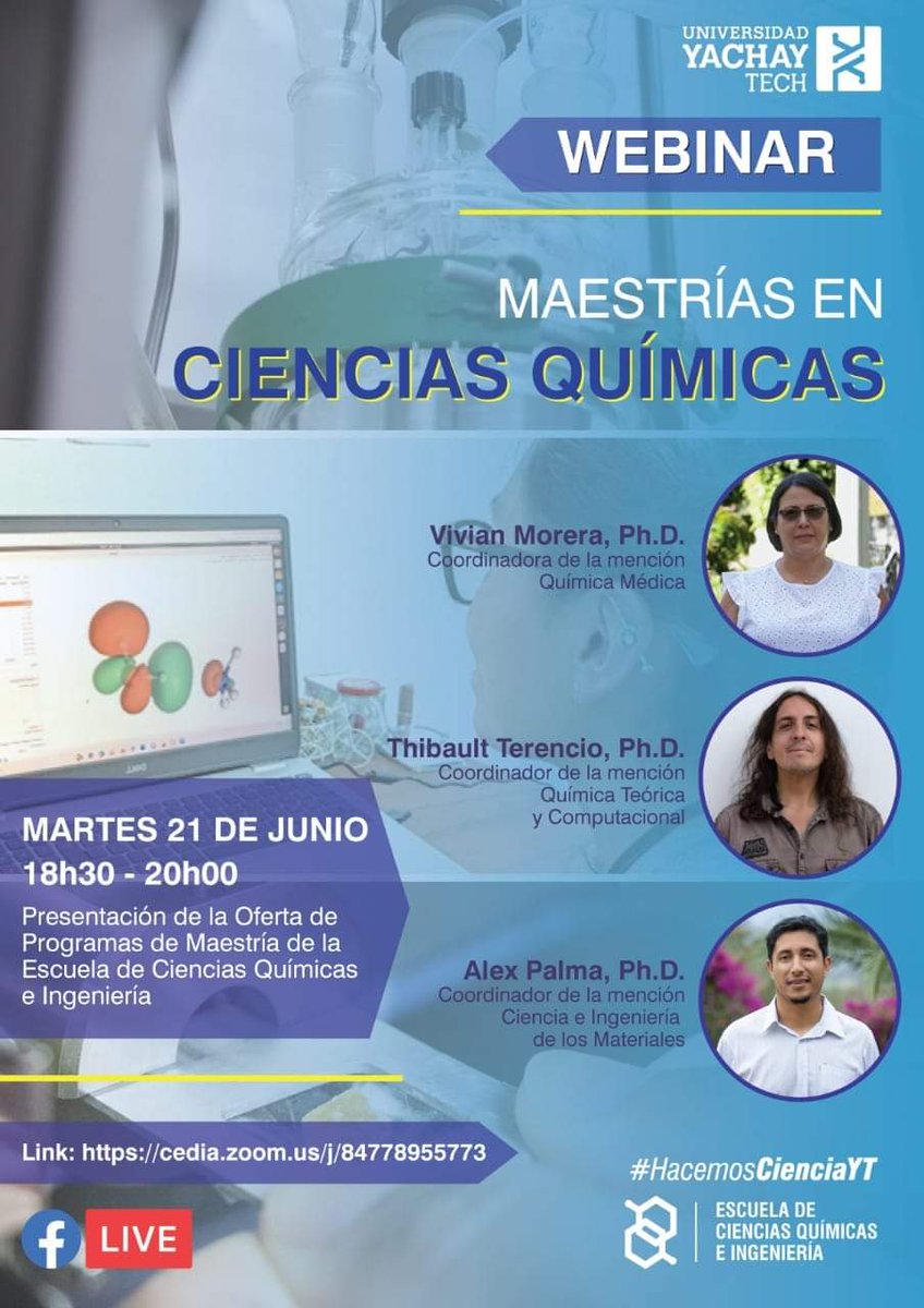 #Oportunidad 🚨 | Conoce de que se trata las nuevas maestrías de la Escuela de Ciencias Químicas e Ingeniería. El día de hoy se desarrollará un webinar virtual en dónde podrás conocer de la mano de grandes científicos, todo acerca de las 3 Maestrías ofertadas por nuestra Escuela