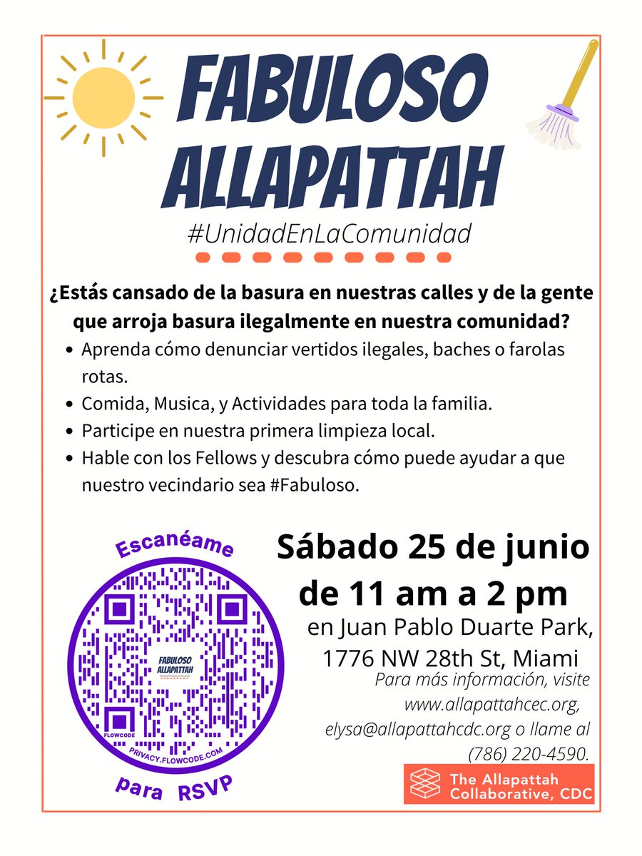 Elysa_Delcorto's tweet photo. Join @allapattahcdc’s #TACF Cohort 3 fellows for #FabulosoAllapattah 11 am- 2 pm June 25 at @miamiparks’ Juan Pablo Duarte Park. Activities, refreshments, and community clean-up. See you there!
RSVP👉🏻: https://t.co/eO5q0SmCg1
#UnityForOurCommunity https://t.co/6rxMS84scM https://t.co/6Tjocd2dph