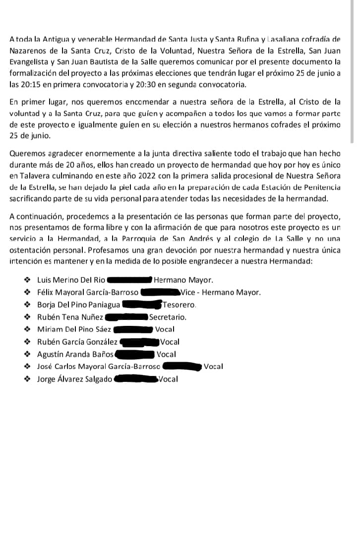 CruzAlfareros's tweet photo. Candidatura a Hermano Mayor de Luis Merino del Rio. https://t.co/pK1EZ1GtFG