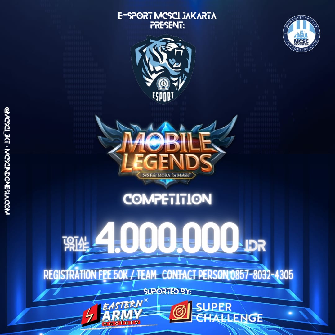 MCSCI_JKT's tweet photo. Open Registration for 
MCSCI JAKARTA MOBILE LEGEND Competition

Open slot 128 Team
For Registration 50k/Team (Multislot On) 
Elimination Round : Best of 3
Big 8th : Best of 3 (Offline) 
Big 4th : Best of 5 (Offline)

#JakartansCitizens 
#idare 
#easternarmy https://t.co/UxUcQv05dO