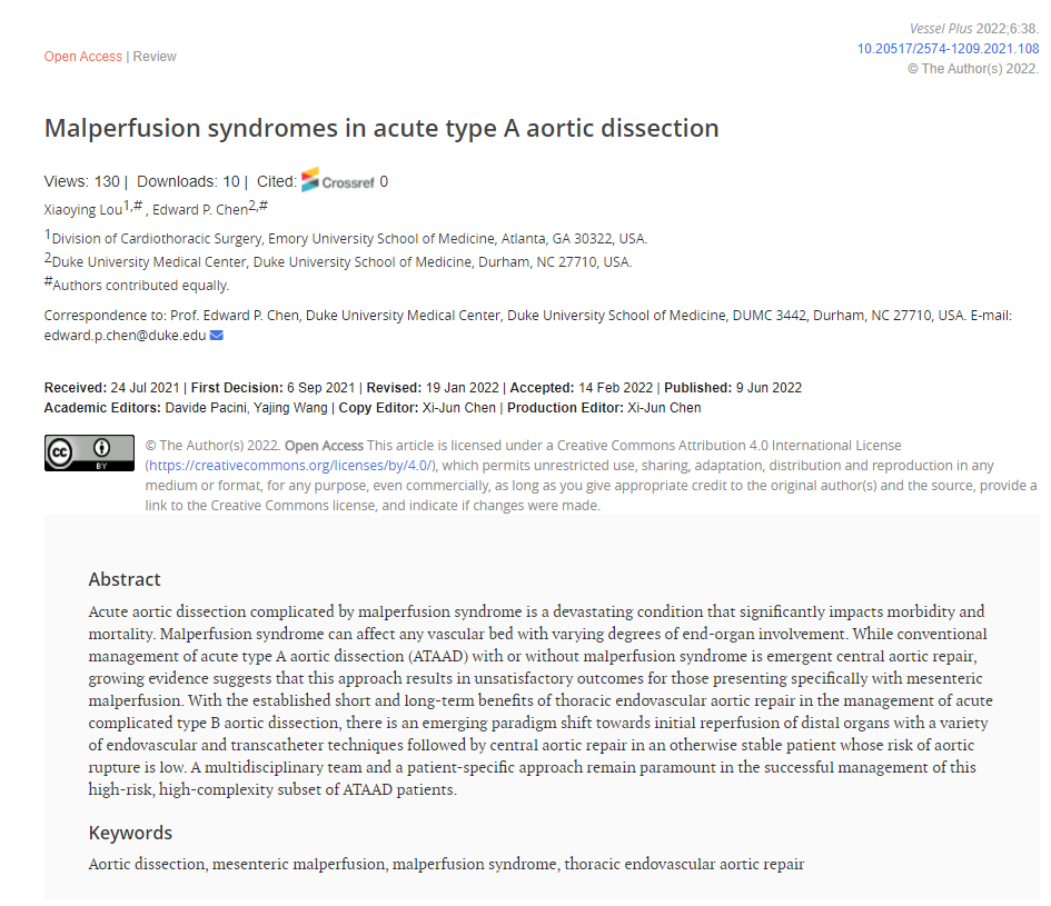 Vessel_Plus's tweet photo. #AorticDissection
🎯#Malperfusion #syndrom results in an inflammatory cascade.
🗣️Prof. Edward P. Chen from @DukeMedSchool and Dr. from Xiaoying Lou @EmoryUniversity discussed this viewpoint in his recent article.👇 https://t.co/8GkpEuS1vm https://t.co/8b0pRaQvWW