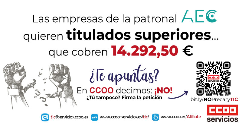 TICCOOservicios's tweet photo. BASTA YA de precarizar el sector 
@aecspain, empresas asociadas y Big4: 

#ConvenioTICdigno #NoPrecaryTIC
 
@altenspain @atmira_oficial @AyesaNews @Bilbomatica @bluetabtweet @Cegos_es @VASS_Group @viewnext @WorldlineGlobal @SopraSteria_ES @TCS_Europe @UnisysES @Kyndryl @PwC_Spain https://t.co/RaZ0apgfOt
