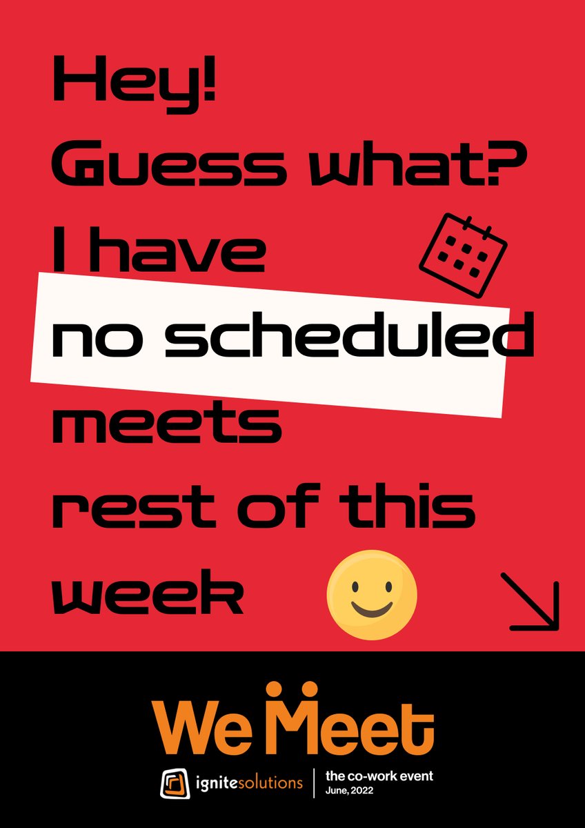 No virtual meets this week!

Because it's time when finally #WeMeet in person and have a great time.

#ignitesolutions #Igniters #ignite #coworkingevent #coworking