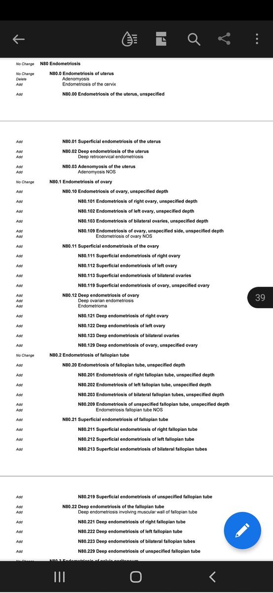 Huge deal for endometriosis care! There's 6 pages of new codes here, these will provide infinitely better descriptions of the extent of patients' disease.