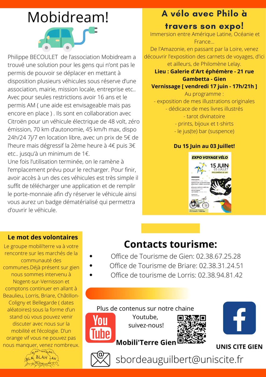 Nos petits véhicules électriques en location en libre service sont à l'honneur 👍 Pour plus d'informations écrivez-nous à contact@mobidream.org