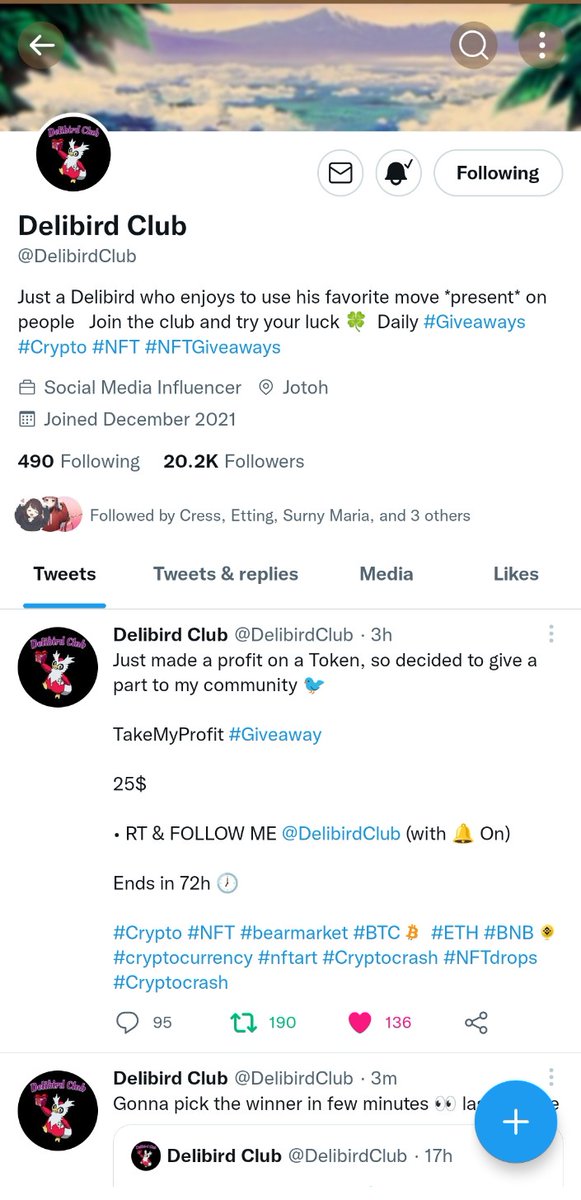 Samaruu19's tweet photo. @DelibirdClub I hope 
#Crypto #NFT #bearmarket #BTC #ETH #BNB #cryptocurrency #nftart #Cryptocrash #NFTdrops #Cryptocurrency https://t.co/JAYyNfVZDd
