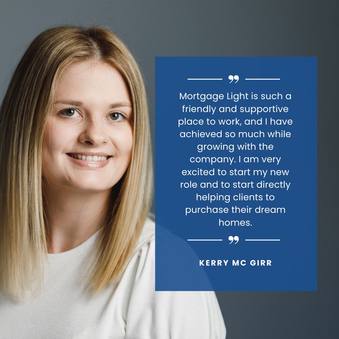 Meet Kerry! 🌟

Since being with Mortgage Light, Kerry has achieved so many milestones such as: learning to drive, becoming a homeowner and she has just become a fully qualified Junior Mortgage &amp; Protection Advisor. 👏

We are really proud to have Kerry as part of our team!