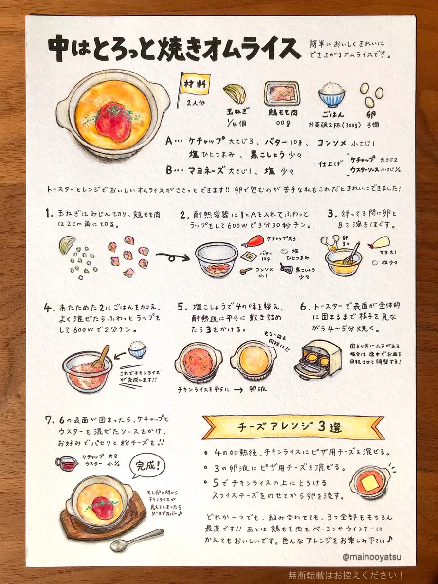 フライパンは不要！電子レンジとトースターで作る『焼きオムライス』♪