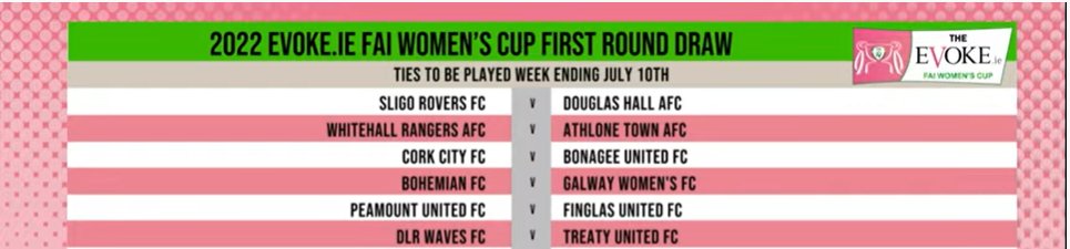 🏆 We have been drawn away to @bfcdublin in the first round of the EVOKE.ie FAI Women's Cup  

#FAIWomensCup | #WNL