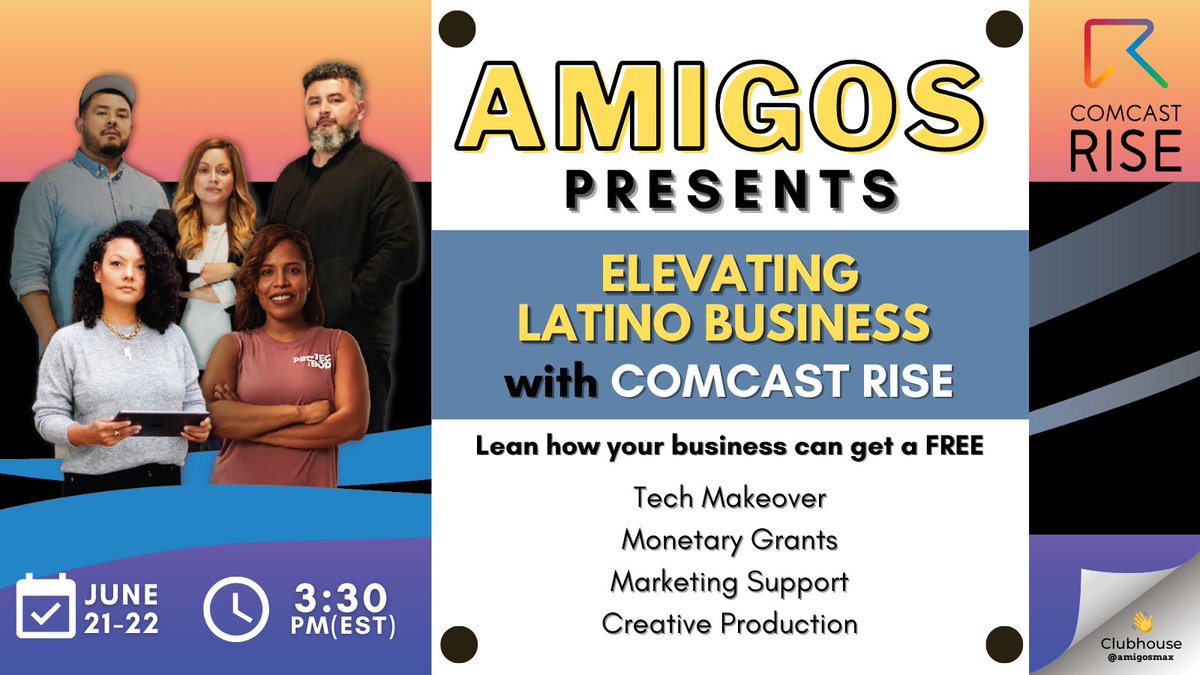 danay's tweet photo. 🗣 Join AMIGOS TODAY on @Clubhouse  &amp; learn how #ComcastRISE helps POC small businesses w/grants for consulting, media, creative production &amp; tech upgrades! #Ad 
Sign Up 👉 https://t.co/E03gvzU657 
@Effectv  
@ComcastBusiness https://t.co/zXNxhJTGKS