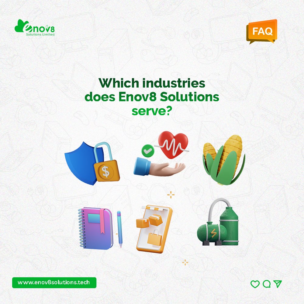 Enov8Solutions's tweet photo. We proudly provide services to our clients in the eCommerce, agriculture, insurance, health, education, power, and sports sectors.

Would you love to discuss your pain points with us?

Visit https://t.co/oxyKfs6Hqo now to book a consultative session with our experts.

#faqtuesday https://t.co/OafimCejkR