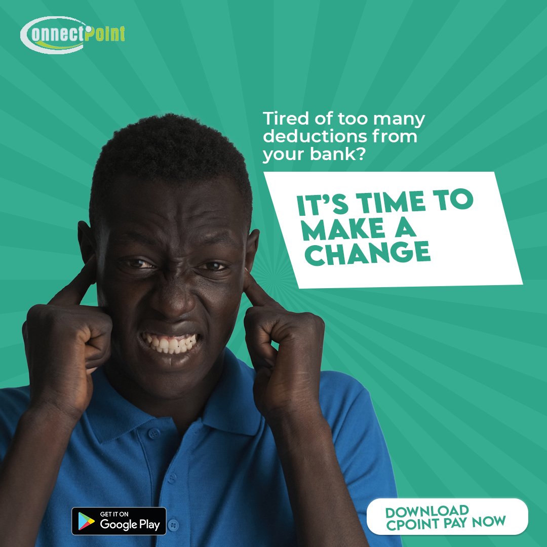 ConnectPoint4's tweet image. Download the #CpointPay today and enjoy a hassle-free experience!

How do you feel when you get unexplained deductions?
#Cpointpay #connectpoint #mobilewallet #fintech #payments #paybills #digitalbanking #easytransfers #financialindependence #paymentsolutions #bossyourmoney