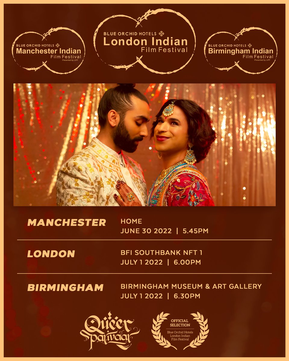 Catch @QueerParivaar in London, Manchester, and Birmingham as part of @LoveLIFF’s #TooDesiTooQueer lineup! ✨ If you’re coming for the London screening, you’ll be treated to @djritu1's tunes at @clubkali's takeover of @BFI Southbank 💛 #QueerParivaar #LGBTQIA #Pride