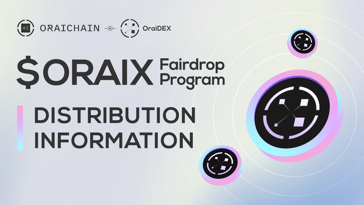 oraichain's tweet image. $ORAIX Fairdrop: Distribution Information

1/ 📆 ORAIX Fairdrop Program will start after the listing of ORAIX (June 22, 2022) on #OraiDEX.

Check out the format &amp;amp; equations of ORAIX Fairdrop Program: blog.orai.io/oraix-fairdrop…
