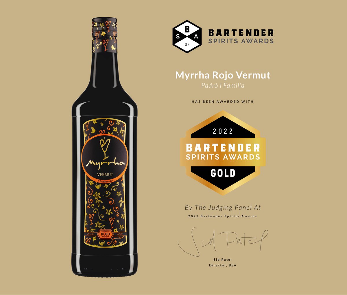 Our Myrrha Rojo #vermouth has received a GOLD MEDAL at the <a href="/BartenderAwards/">Bartender Spirits Awards</a>. Judged by bartenders, bar managers and buyers for the on-premise industry, the competition seeks to recognize, promote and celebrate excellence in the U.S. drinks industry. #SanFrancisco <a href="/PreissImports/">Preiss Imports</a>