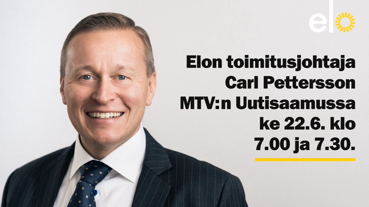 Elon toimitusjohtaja <a href="/callepettersson/">Carl Pettersson</a> on keskiviikkona @MTVUutisaamu´n vieraana.

Asetu Maikkarin äärelle klo 7.00 ja 7.30 kuuntelemaan Callen näkemyksiä yrittäjän eläketurvasta.

#Uutisaamu