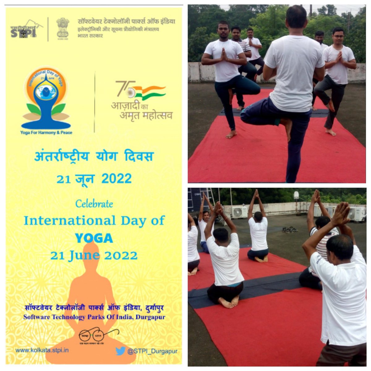 Glimpses of the yoga celebrations @STPI_Durgapur on the occasion of 8th International Yoga Day 2022. #IDY2022 #YogaForHumanity #GuardianRingForYoga #75IconicIDYLocations 
@GoI_MeitY @moayush @AshwiniVaishnaw @Rajeev_GoI @arvindtw