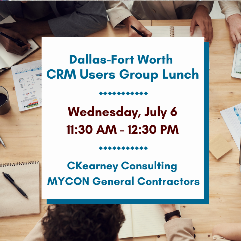 ckearneyconsult's tweet photo. #DataLovingMarketer join us for an in-person CRM Users Group Forum hosted by @MYCONGCI at their Dallas office. If you are in the Dallas-Fort Worth area, we would love to see you on Wednesday, July 6, at 11:30 a.m.!
This is a lunch event. RSVP by July 1. https://t.co/bMZoHT9rJa https://t.co/xiHNLPpTc9