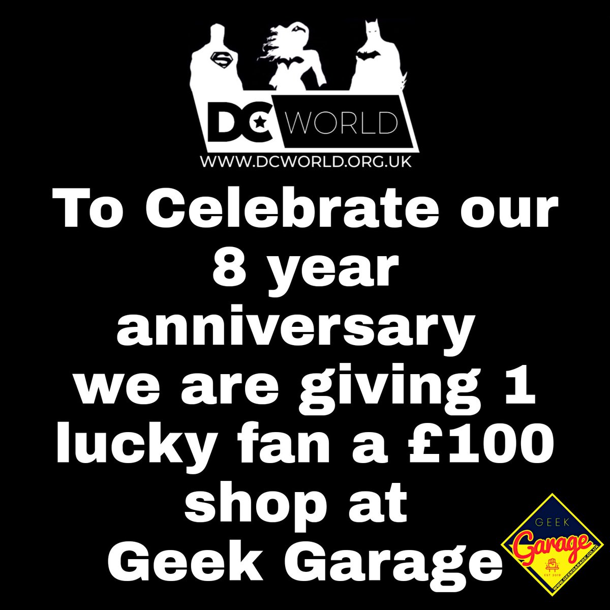 _DCWorld's tweet image. To Celebrate DC World
8 year anniversary today we are giving away a £100 spend at GeekGarage.co.uk 

To enter..
👉Follow us
👉Retweet this post 

1 winner will be announced on 30th June.

Thank you all for supporting us always!