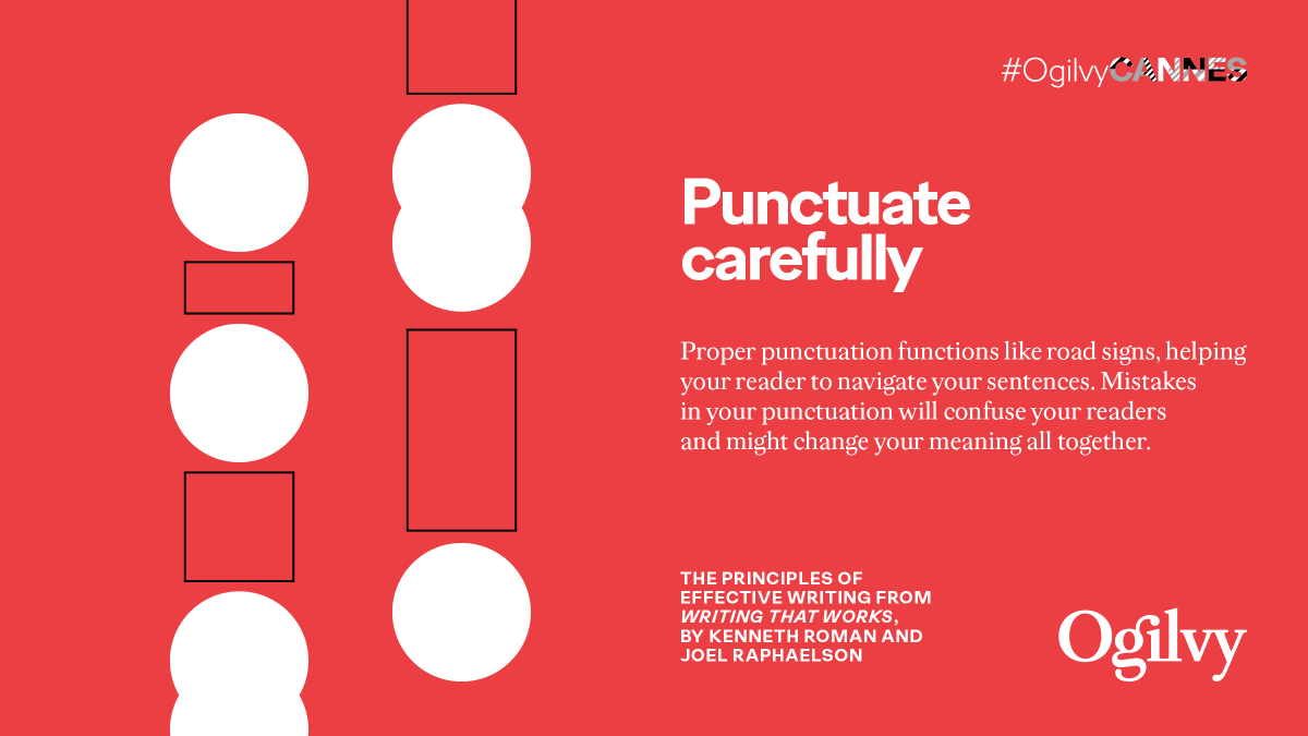 Ogilvy's tweet photo. There are a number of principles that are key to effective writing, no matter what you write.

Your #CannesLions2022 tip from #WritingThatWorks – because people who write well do well.

Check out more #AgencyVoices, here: https://t.co/Xl4FyiwaJp

#OgilvyCannes https://t.co/5612HBTdzs