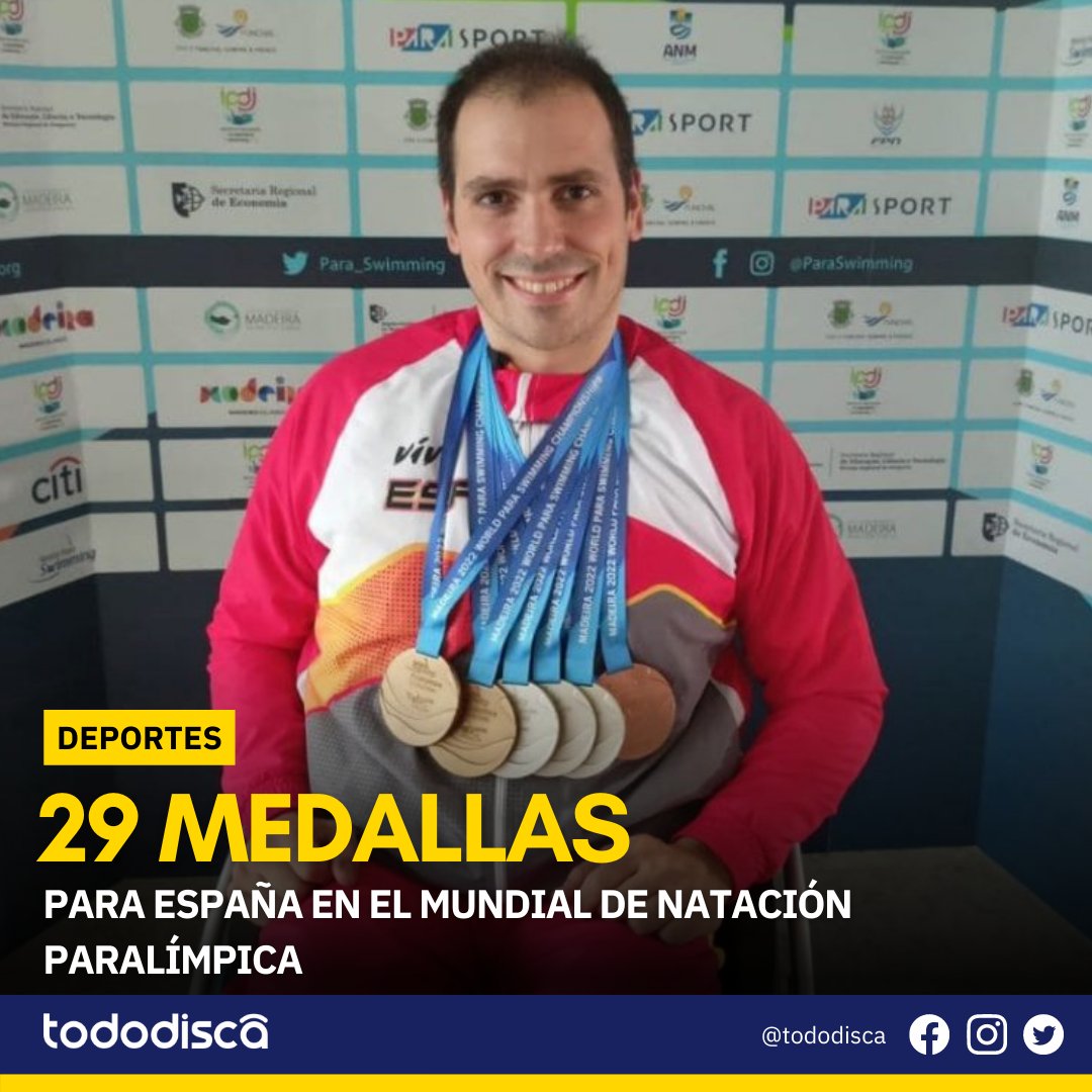 tododisca's tweet photo. Entre los #deportistasparalímpicos españoles que participaron se encuentran #ToniPonce que ganó 6 medallas, #AnastasiyaDmytriv que logró el oro en 100m braza y #NuriaMarqués que se convirtió en campeona del mundo de 100m espalda.
👨🦽 Más info: https://t.co/i1M8mesZEA https://t.co/PaU5XRHDNr