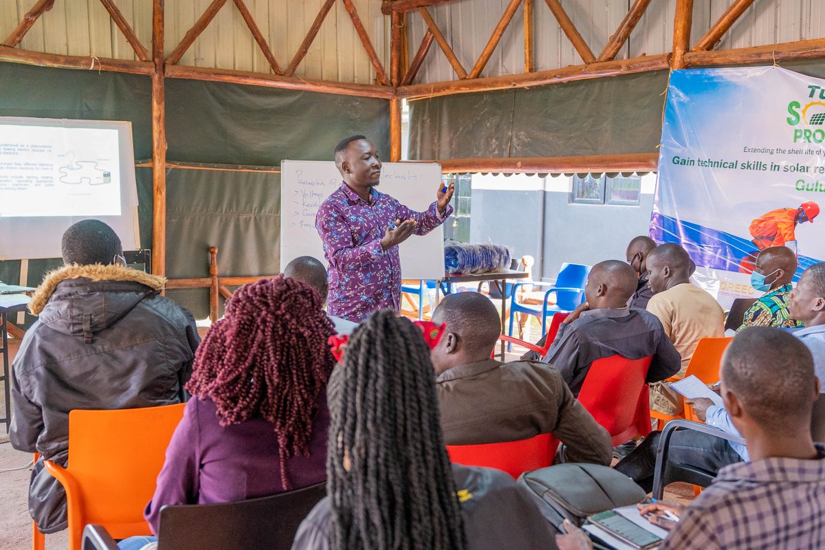 Tukole_Ug's tweet photo. The solar project training for our youths in Gulu city is in session. The training is designed to prepare them for jobs in Uganda’s growing renewable energy sector. #TukoleSolar https://t.co/w03IeTzB4t