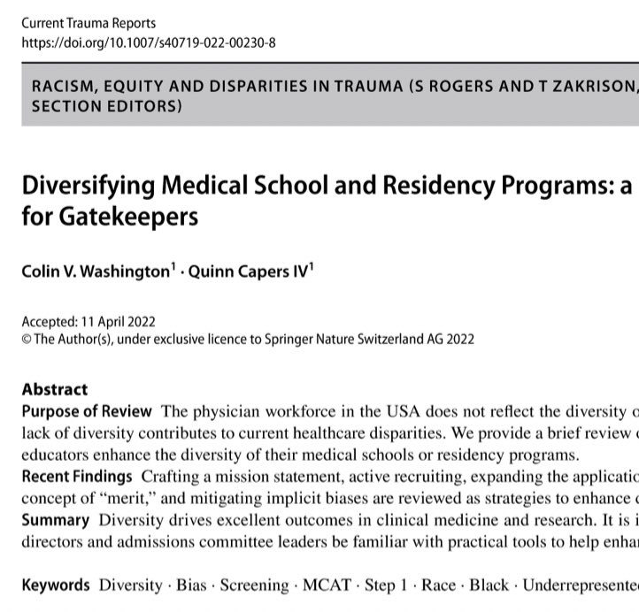 Quinn Capers, IV (@drquinncapers4) on Twitter photo OUT TODAY.
<a href="/UTSWIMchief/">UTSW Internal Medicine Chiefs</a> Res (now <a href="/EmoryDeptofMed/">Emory Department of Medicine</a> faculty member) <a href="/CWashingtonMD/">Colin Washington, MD, MPH</a> and I provide PRACTICAL tips for PDs, selection committees, admissions teams on enhancing #DEI. Let’s see more #UTSW-Emory collab. #BlackMenInMedicine
rdcu.be/cP3ag OUT TODAY.
<a href="/UTSWIMchief/">UTSW Internal Medicine Chiefs</a> Res (now <a href="/EmoryDeptofMed/">Emory Department of Medicine</a> faculty member) <a href="/CWashingtonMD/">Colin Washington, MD, MPH</a> and I provide PRACTICAL tips for PDs, selection committees, admissions teams on enhancing #DEI. Let’s see more #UTSW-Emory collab. #BlackMenInMedicine
rdcu.be/cP3ag