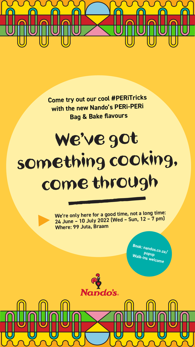 studentvillage's tweet photo. Cav, Fam! @NandosSA has something cooking at their pop-up in Braamfontein. Stay tuned on our timeline to see the #PERiTricks they have up their sleeves. 😉😎 https://t.co/x0CFY1y805