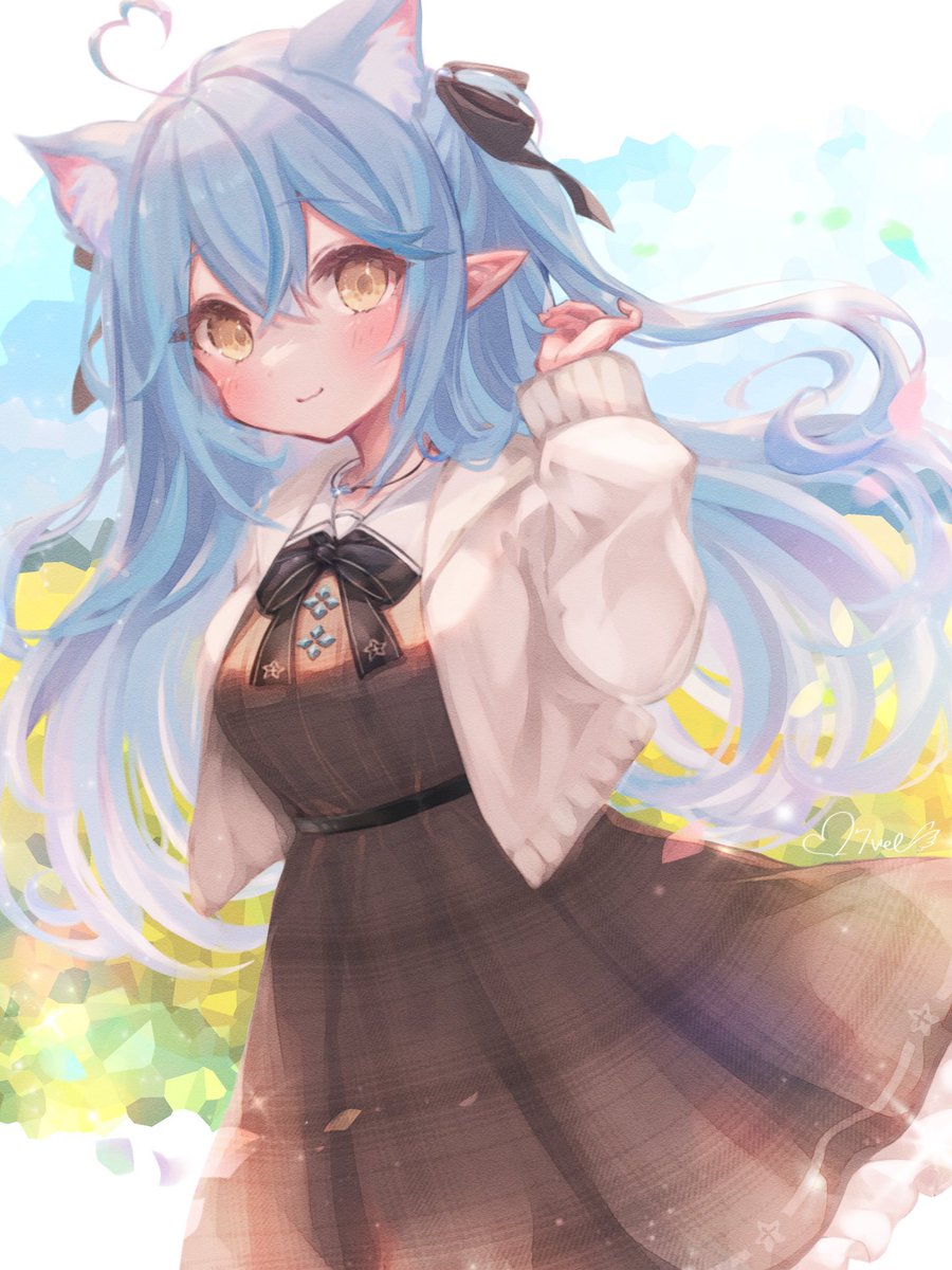 yukihana lamy 1girl solo animal ears blue hair dress long hair heart ahoge  illustration images