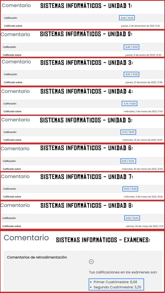 FranJGF's tweet photo. Aquí mis notas de todo el curso en Sistemas Informáticos en el IES. Trasierra de Córdoba y en los exámenes. Resultado final, suspenso, vuelve a pagar y repite todo el año. Los grados superiores a distancia en la junta de Andalucía (@AndaluciaEsEduc ) dan vergüenza ajena. https://t.co/OxWZuRUDUn