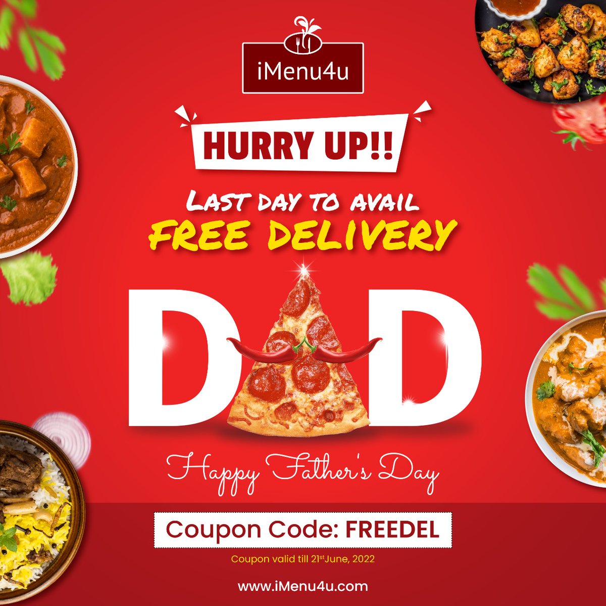 iMenu4u's tweet image. Grab it before it&apos;s too late. Hurry!!! The free delivery offer ends today.

Order Now: imenu4u.com/rweb/restauran…

Use Coupon Code: FREEDEL

Offer valid till 21st June 2022. 

#iMenu4u #offer #fathersdayoffer #fathersday #fathersdaygift #gift #foodoffer #coupons #discountcoupons