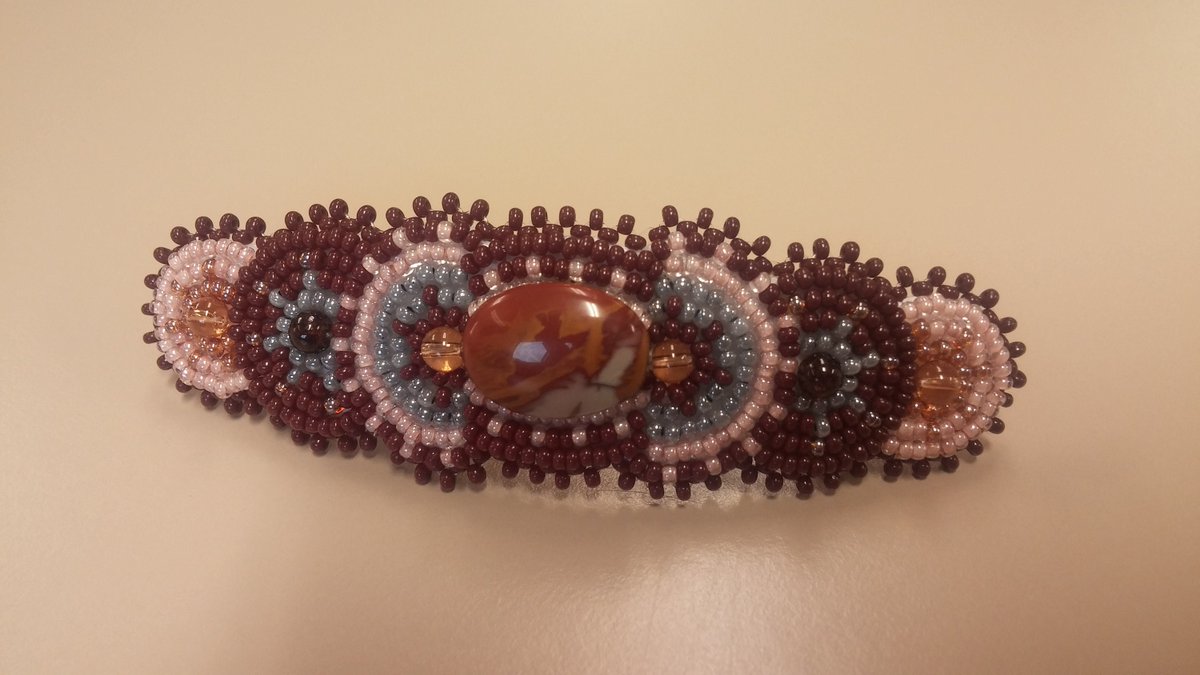 intricatebeads's tweet image. Click here to purchase etsy.me/3bgxAAj #etsyshop #intricatebeadsbyheather : Brown Circle Beaded Hair Barrette Clip, #NativeInspired #RosetteBeaded #Barrette   #bohohippie #beadedrosette #beadedbarrette #handmadehairclip #beadedhairclip #circlebeadedclip