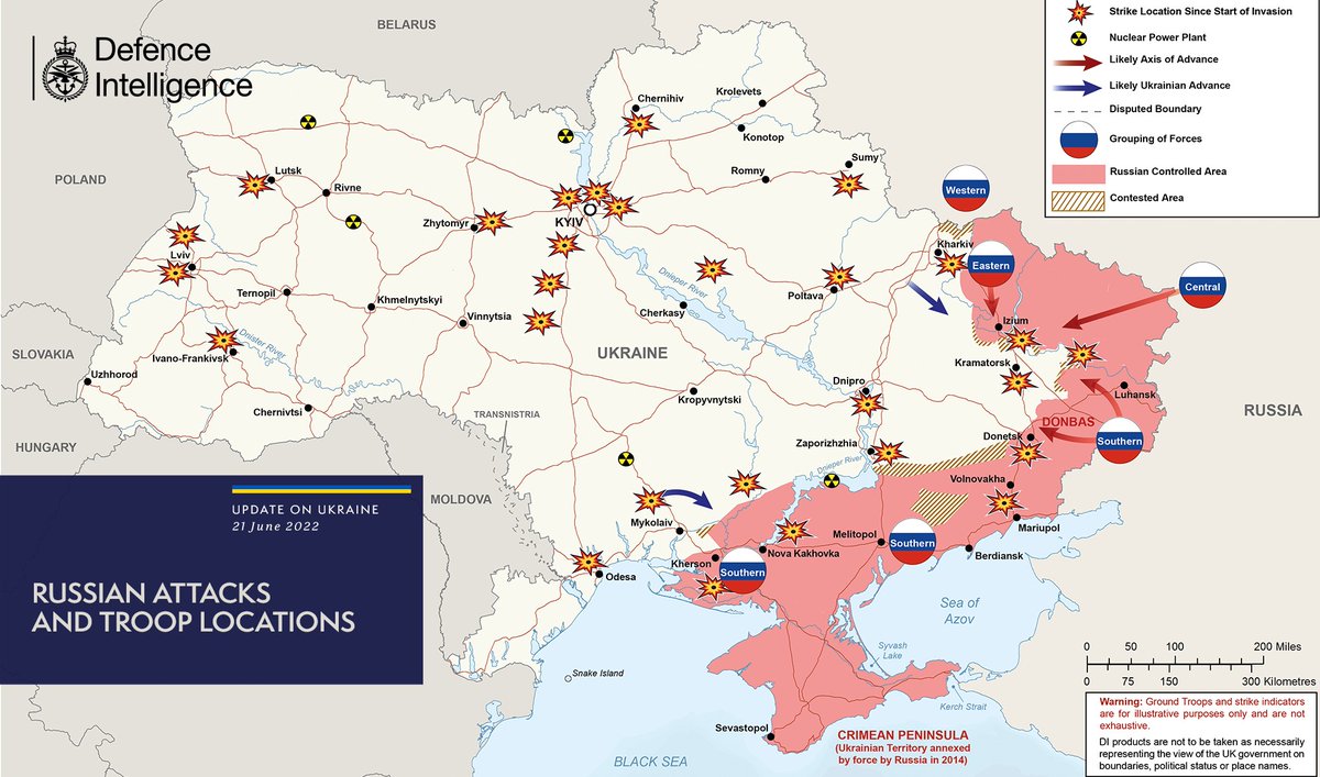 DefenceHQ's tweet photo. The illegal and unprovoked invasion of Ukraine is continuing. 
 
The map below is the latest Defence Intelligence update on the situation in Ukraine - 21 June 2022
 
Find out more about the UK government's response: https://t.co/sIWKm662o7

🇺🇦 #StandWithUkraine 🇺🇦 https://t.co/ho4O75W0PT