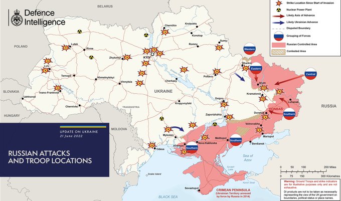 Russian attacks and troop locations map 21/06/22