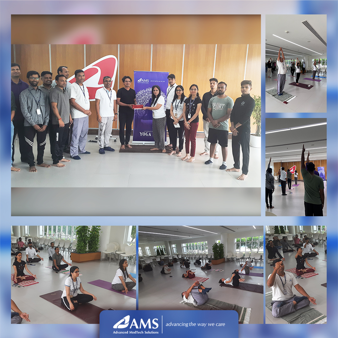 AmsMedTech's tweet photo. Today's AMS Yoga session for our entire team on International Yoga Day. We believe in a healthy mind, body, and spirit for our entire workforce in sharing our vision of advancing the way we care.

#AMS #advancingthewaywecare #internationalyogaday2022 #yogaforhumanity https://t.co/CjviHz3Oja
