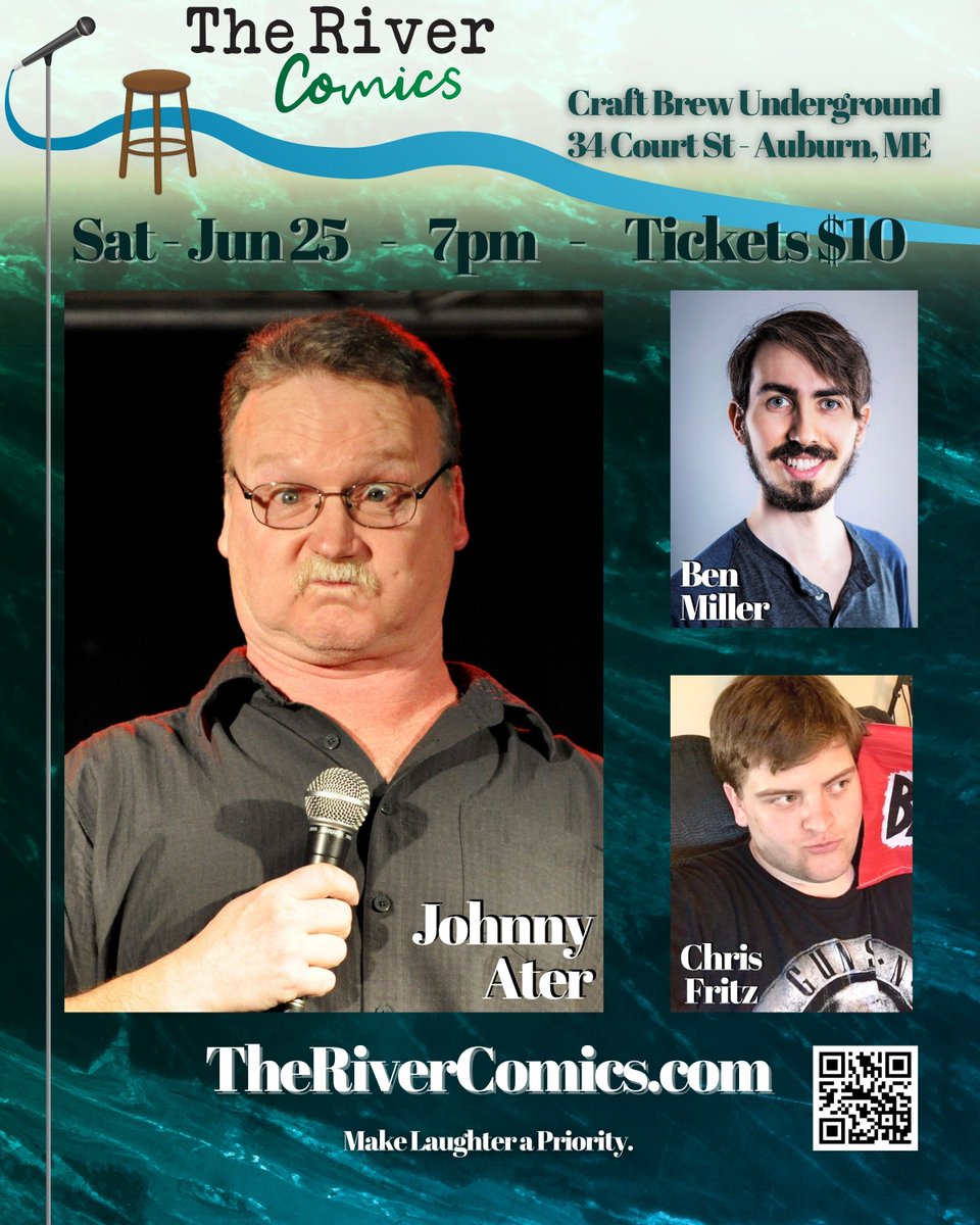 Maine comedy legend Johnny Ater headlines the show this Sat June 25 at CBU! Come out for some laughs! 

Tickets therivercomics.com
$10 or cash (or Venmo) at the door

The River Comics: Make Laughter a Priority.

#comedy #standupcomedy #nightout #beer